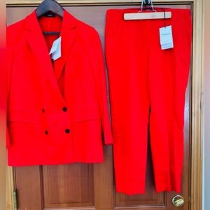 NWT Theory Stretchable Linen Scarlet Pantsuit Sz 8 in Eco Crunch Wash Paid $770